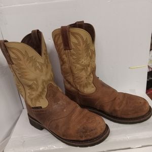 Justin Boots Original Stampede Steel Toe Work Leather Size 9EE